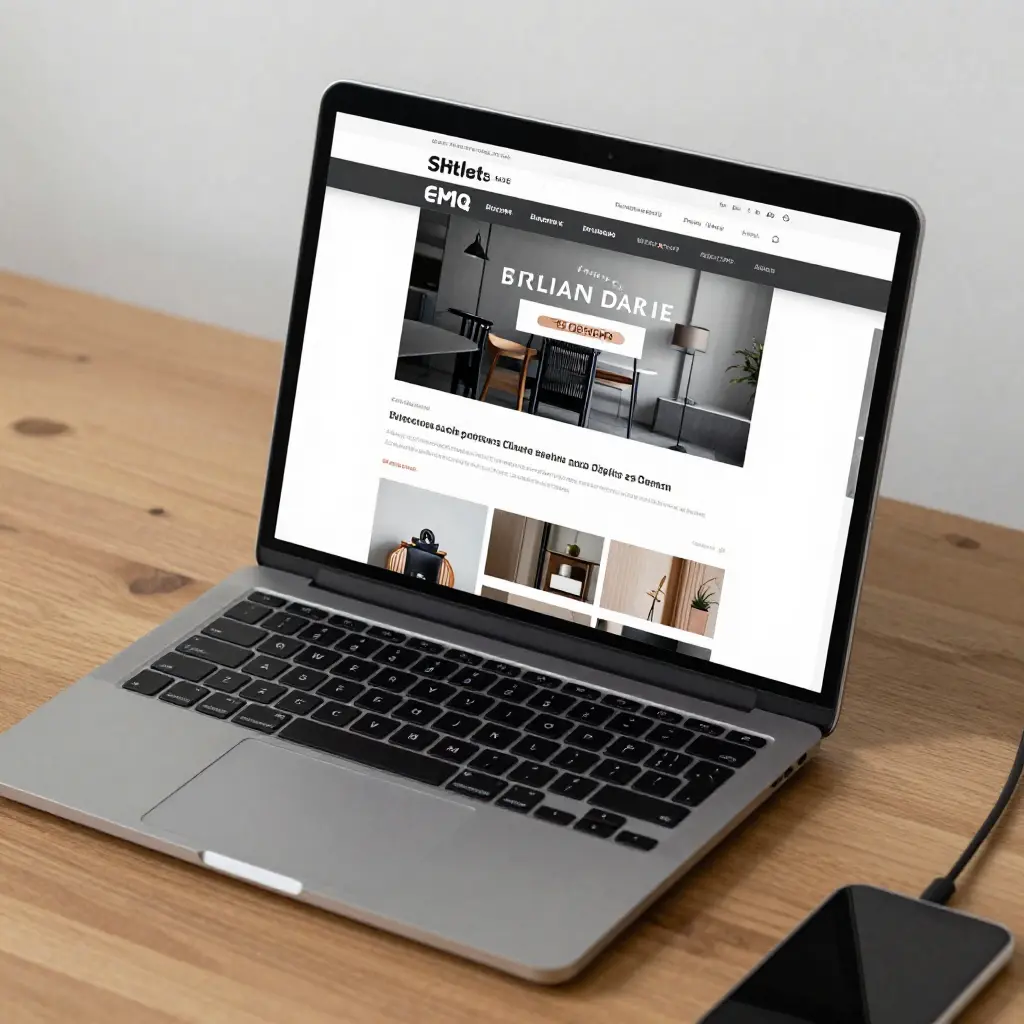 Modern laptop showing professional website design on wooden desk