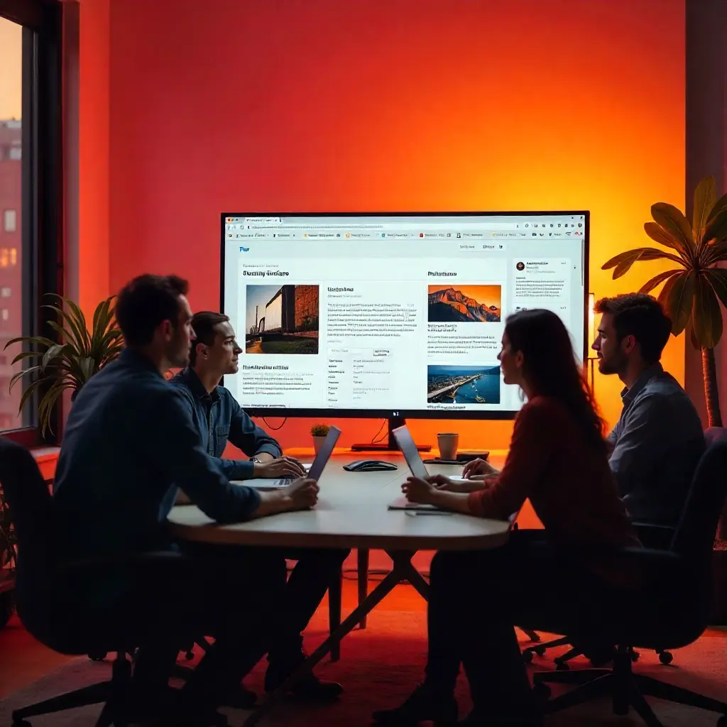 Creative team working on website design in modern office